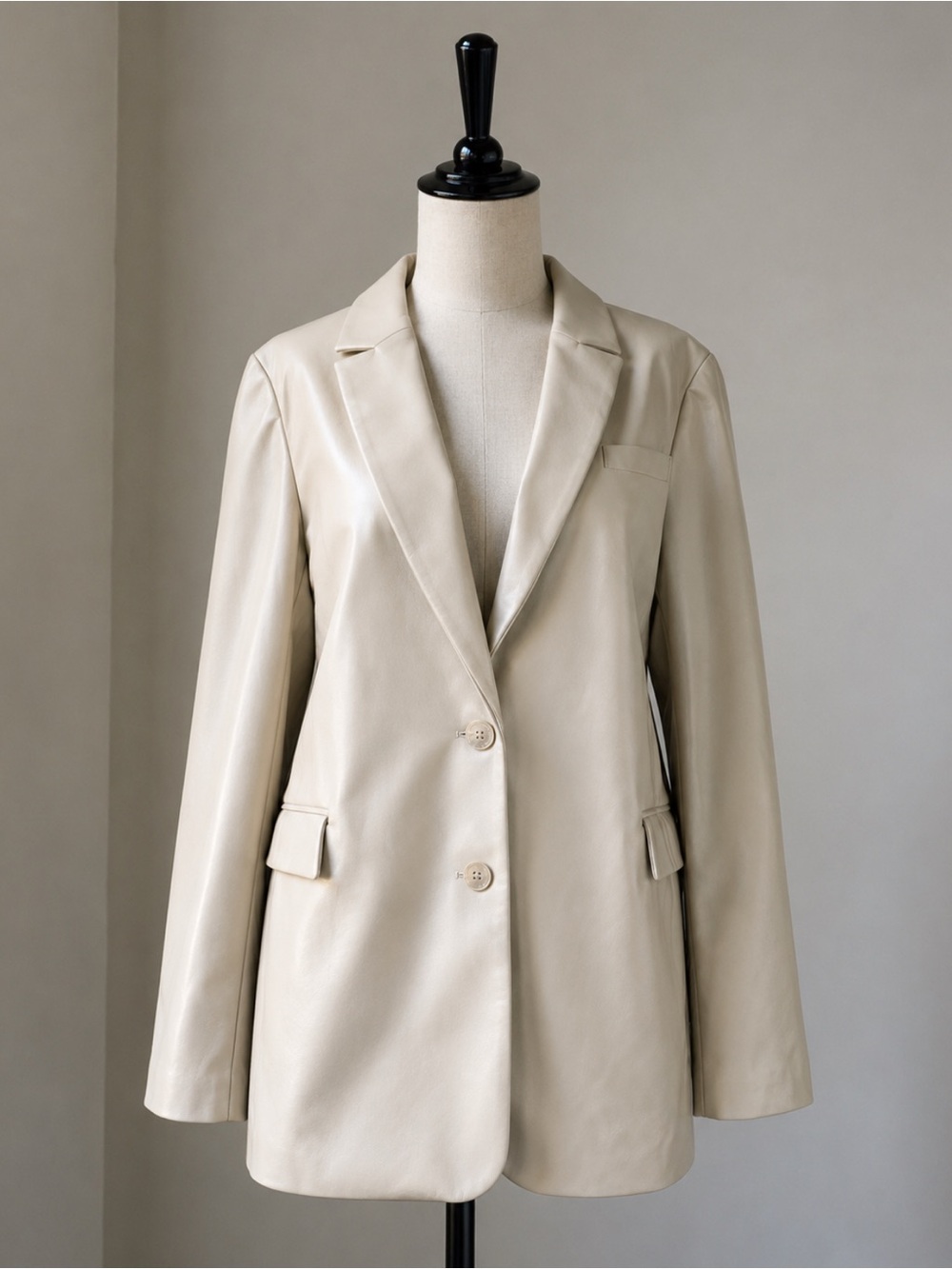 House of Harlow 1960 Faux Leather Single Breasted Blazer | Cream